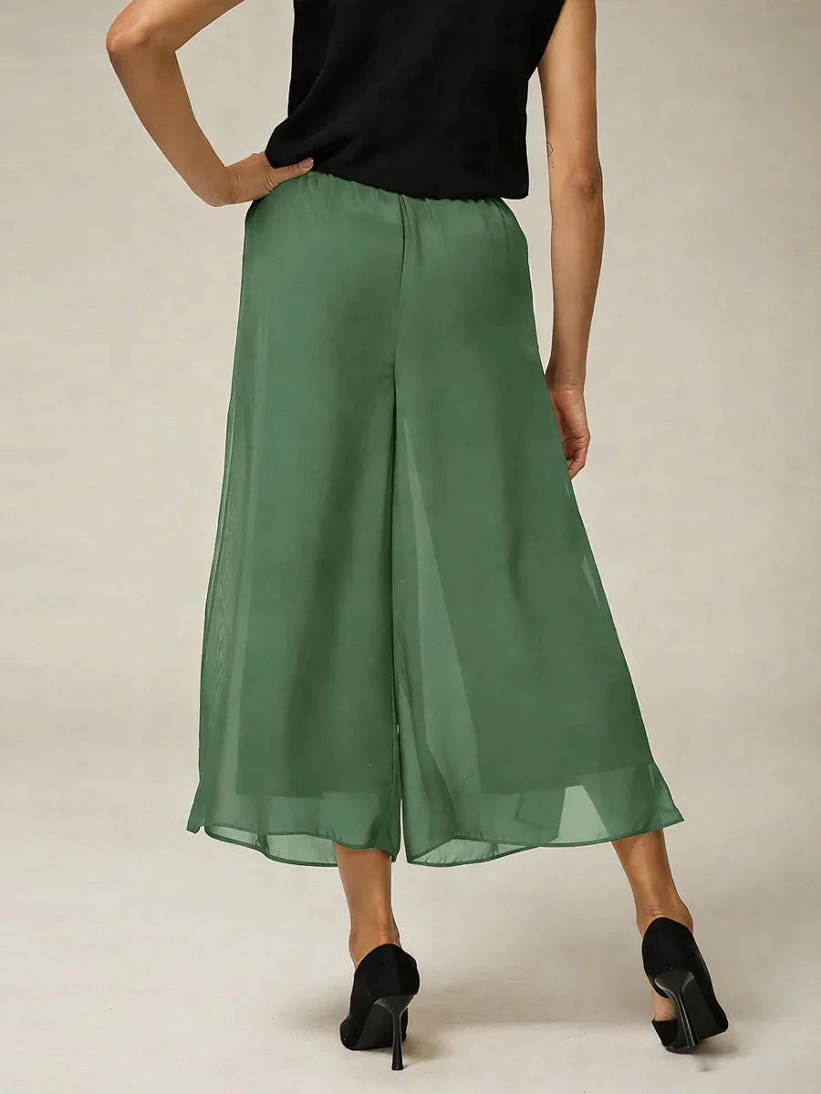 Pantalons droits courts avec une couche de chiffon