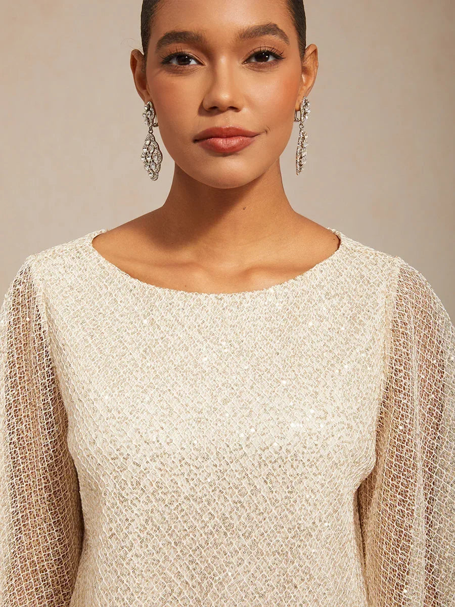 Top en tulle à plusieurs couches avec paillettes et manches en forme de cloche