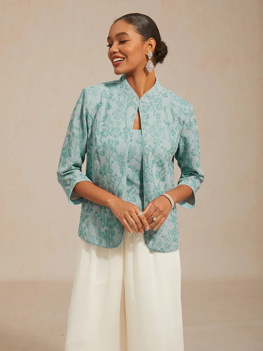 Twinset avec col mandarine et motif zèbre orné de diamants
