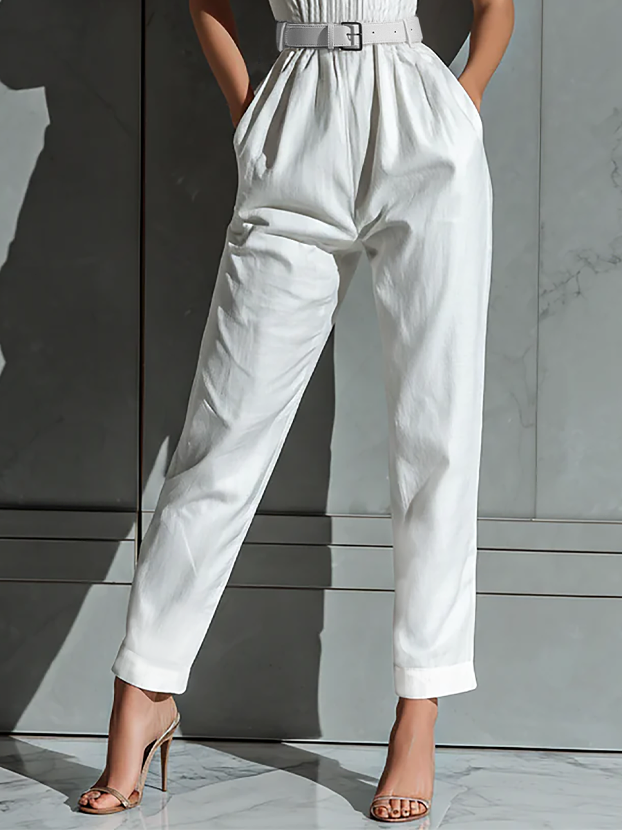 Ensemble femme en ivoire avec jambes larges et taille ornée MDZ0674B7T