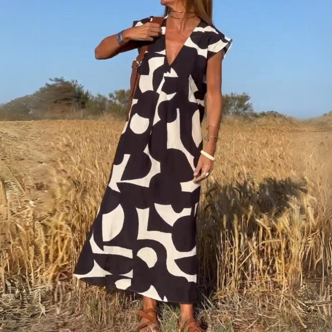 ELENA | Robe imprimée avec col en V