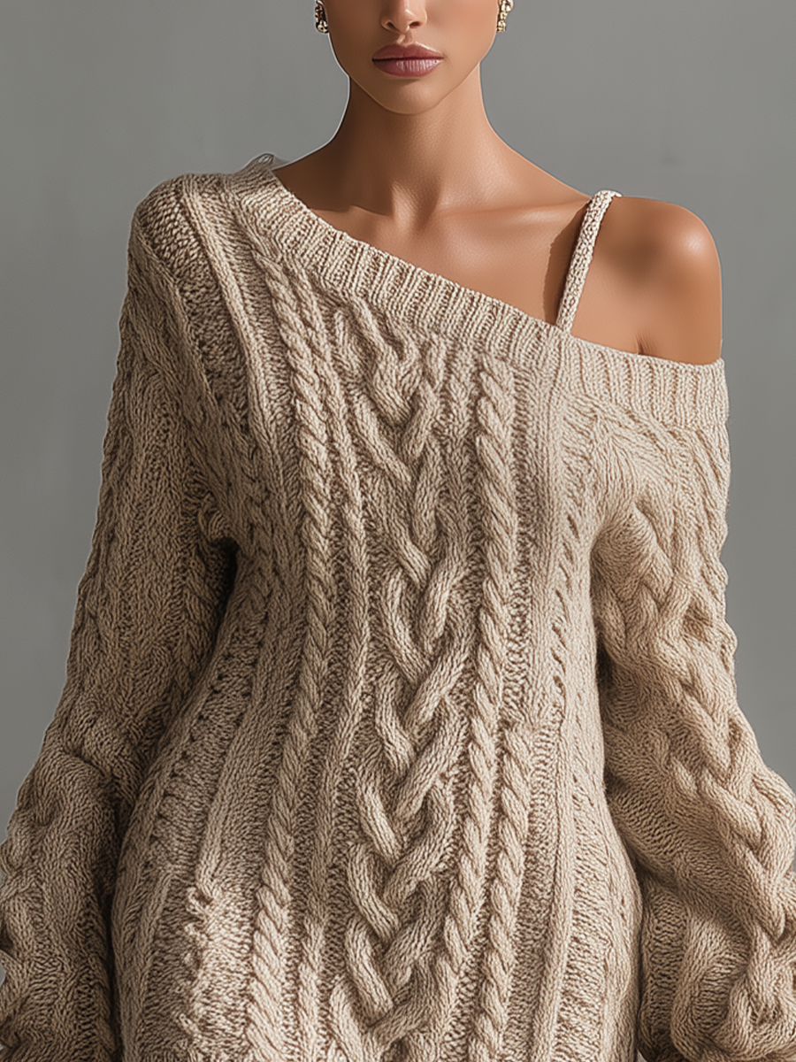 Robe mini tendance pour femmes en couleur beige avec tricot en câble MDA1314J6T