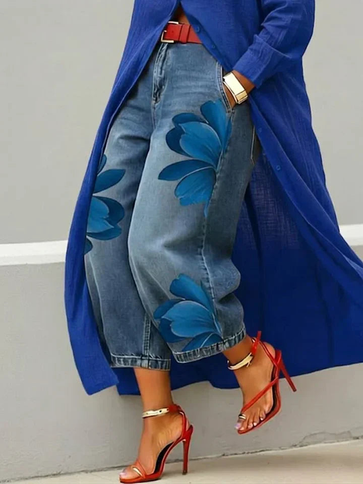 Très | Coordonnée de chemise longue et jeans fleuris