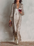 Robes maxi de soirée à col en V minimalistes pour femmes MDA1819I0Y