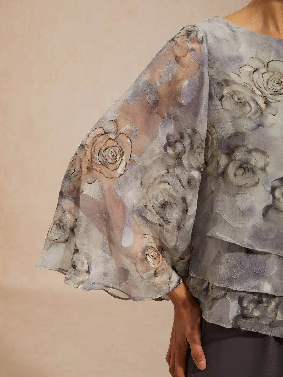 Chemisier en chiffon avec dentelle et motif floral