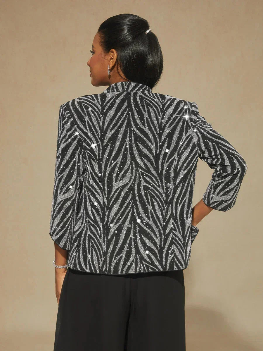 Twinset avec col mandarine et motif zèbre orné de diamants