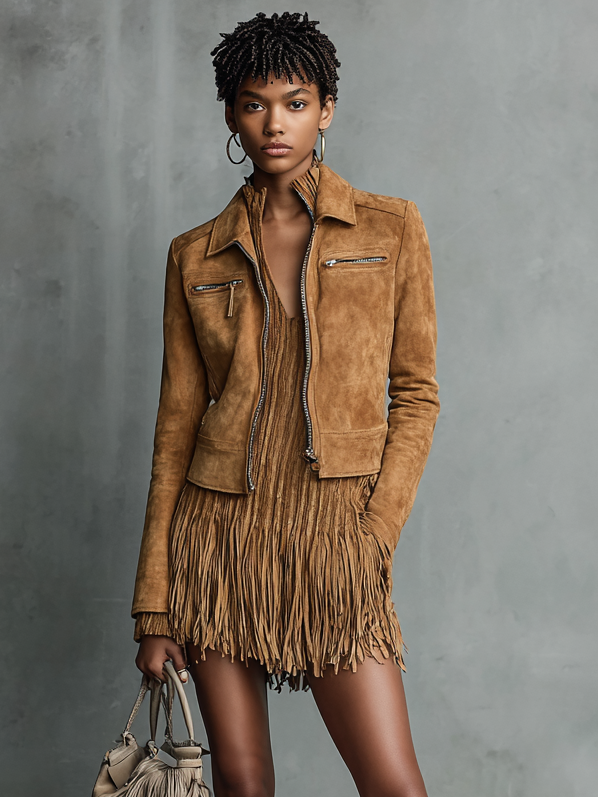 Veste femme en daim avec col et fermeture éclair MDA2545H7Y
