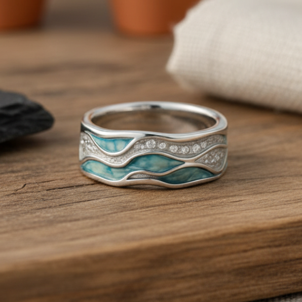 Bague ondulée en turquoise en argent