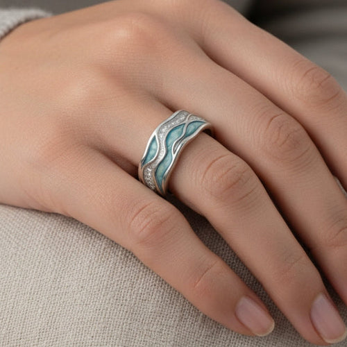 Bague ondulée en turquoise en argent