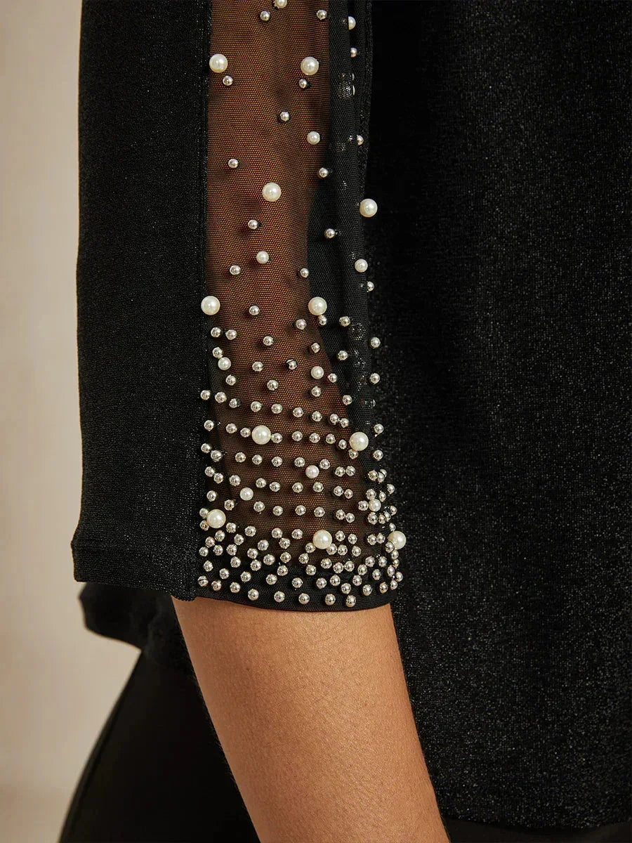 Chemise en texture métallique avec manches 3/4 et perles