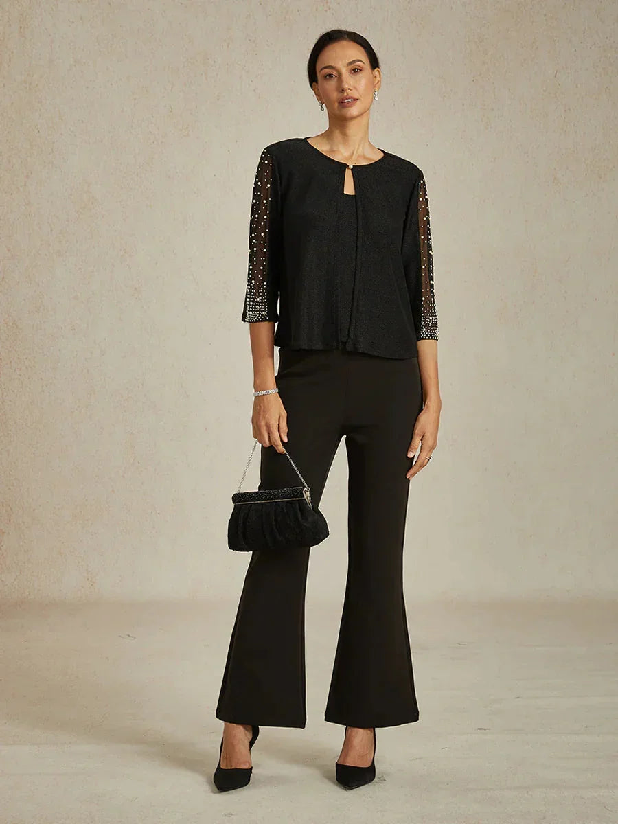 Chemise en texture métallique avec manches 3/4 et perles