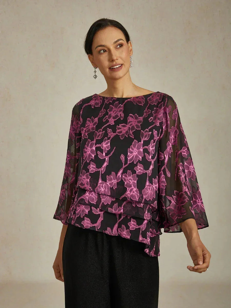 Chemise en chiffon floral avec col bateau