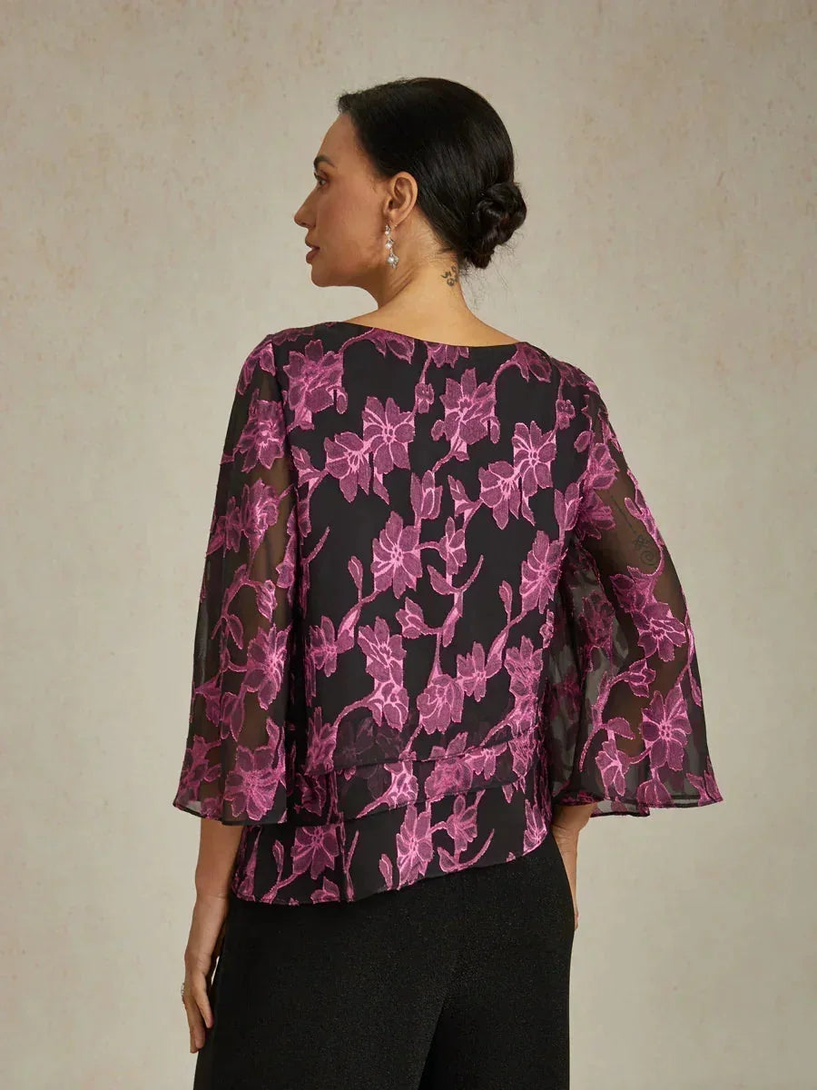 Chemise en chiffon floral avec col bateau