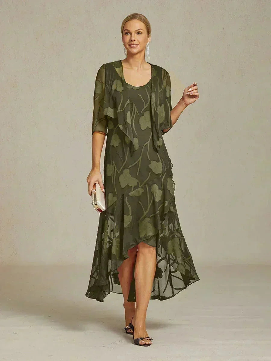 Robes de soirée sans manches en soie florale avec des ourlets asymétriques