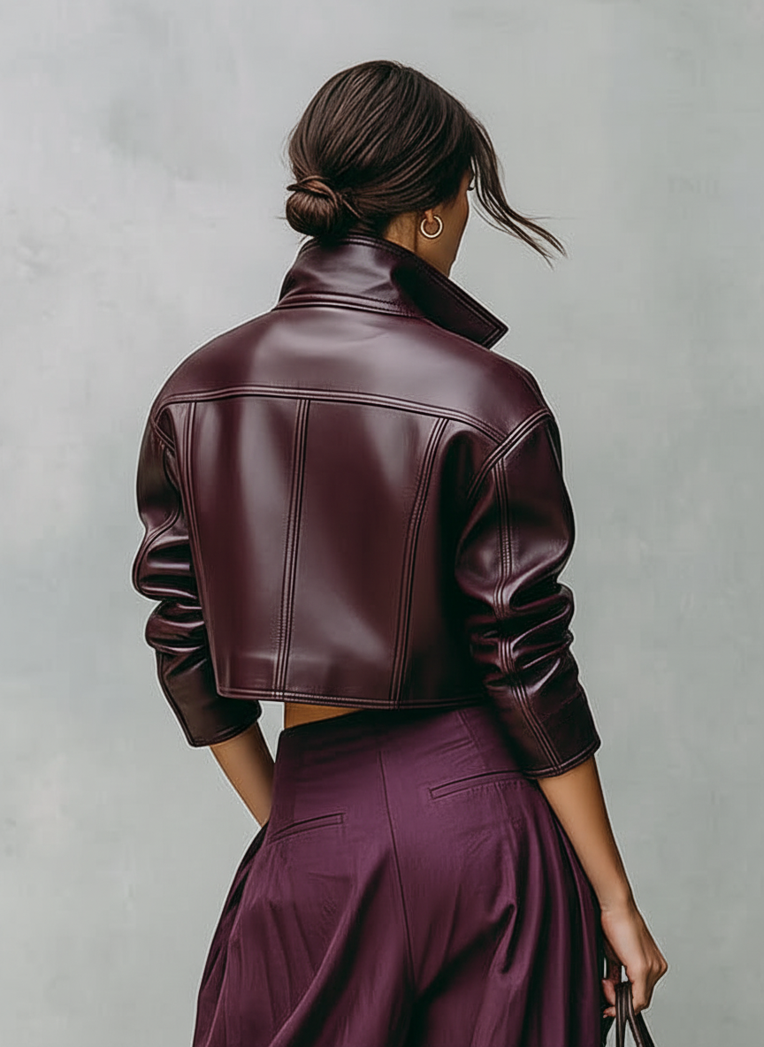 Veste courte pour femmes en cuir PU décontractée avec poches doubles sur la poitrine MDA1666I2Y