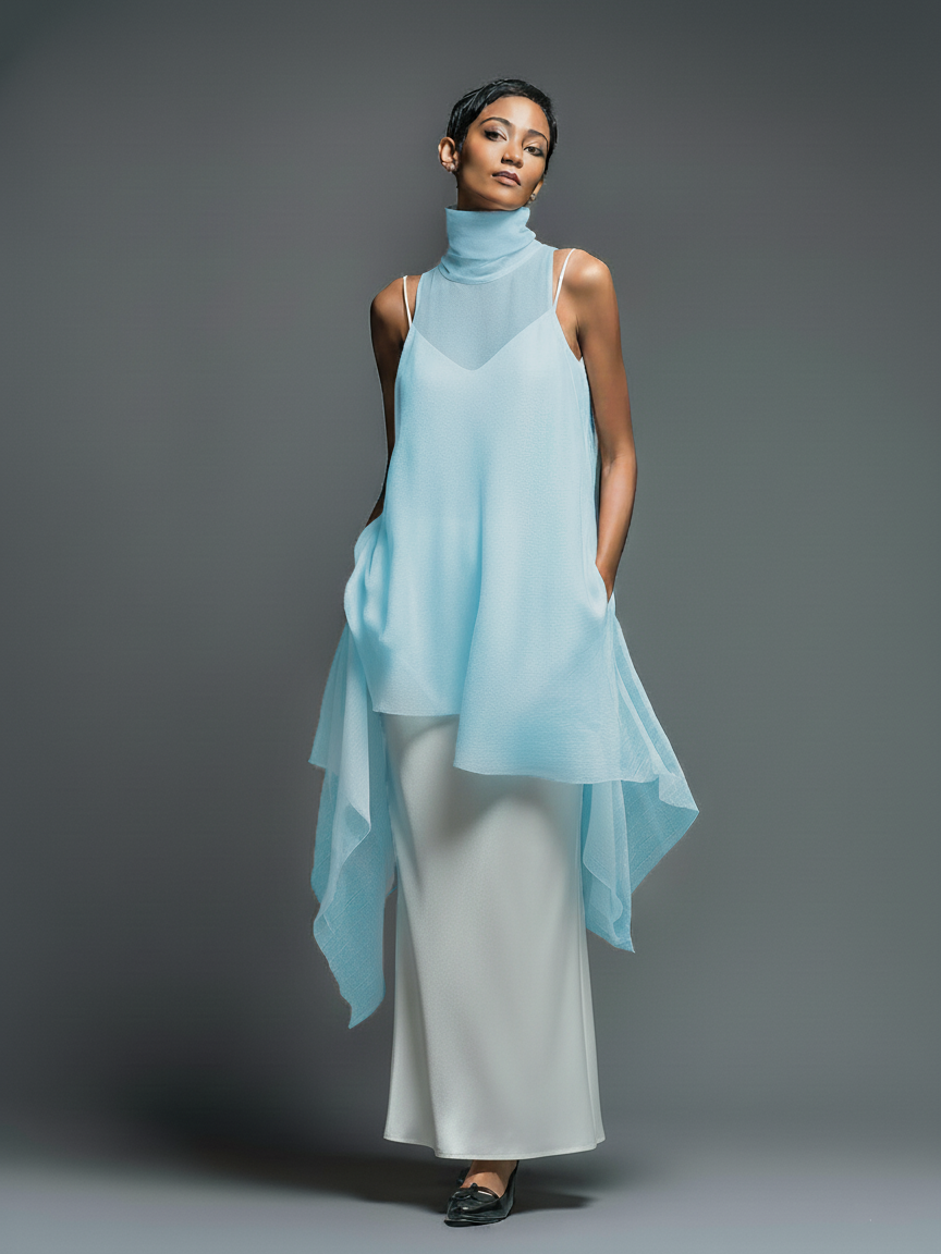 Robes de nuit minimalistes pour femmes en imitation acétate combinées avec une robe maxi à couche en chiffon MDZ2702A3Y
