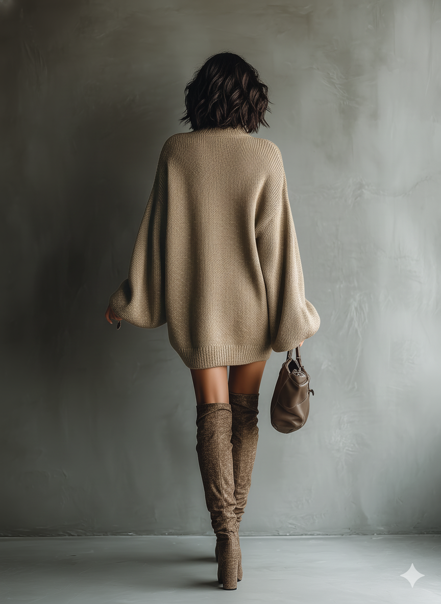 Robe mini en crochet de style vintage pour femmes en couleur caramel MDA2367I6T