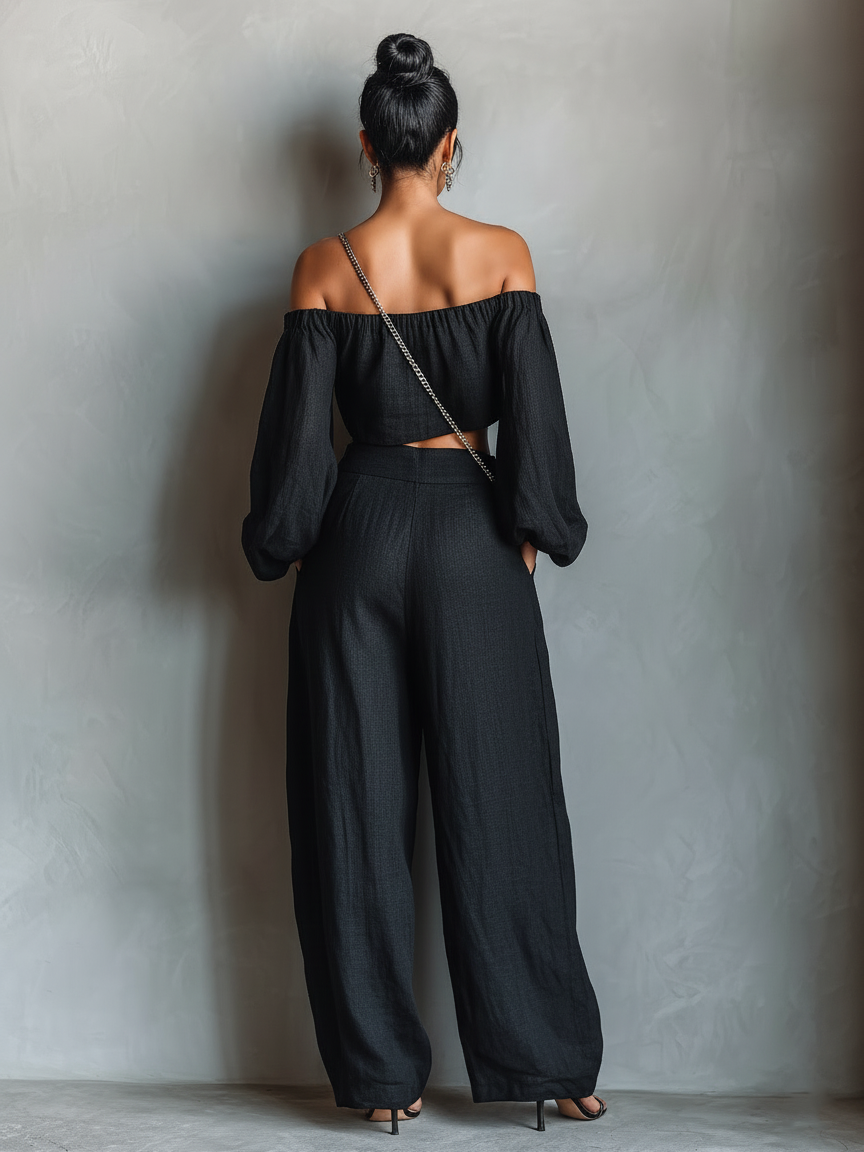Body pour femmes en lin minimaliste sans manches avec pantalons larges MDA1900L7Y