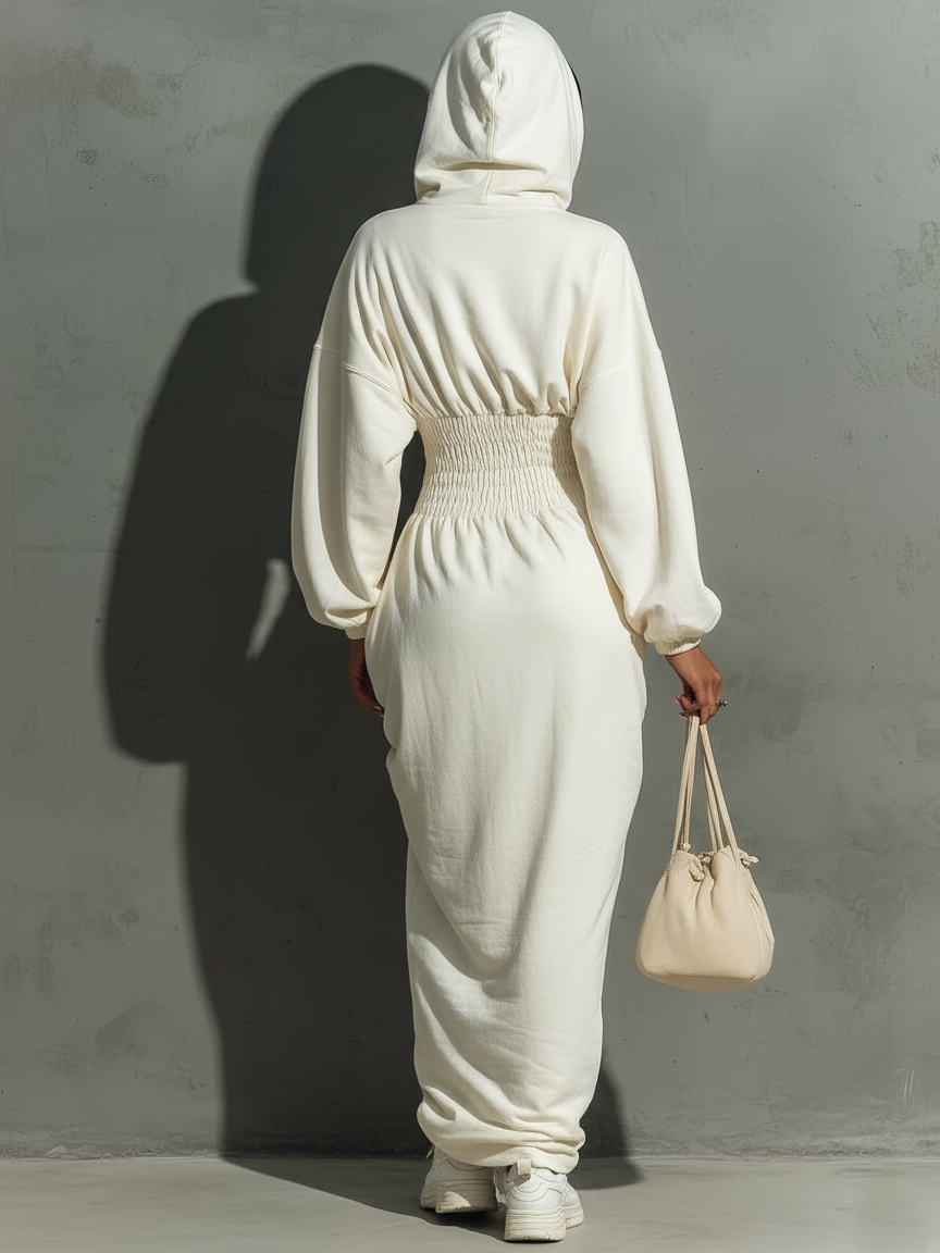 Robe maxi avec plis à la taille, avec capuche, style minimaliste pour femmes MDA1965L4Y