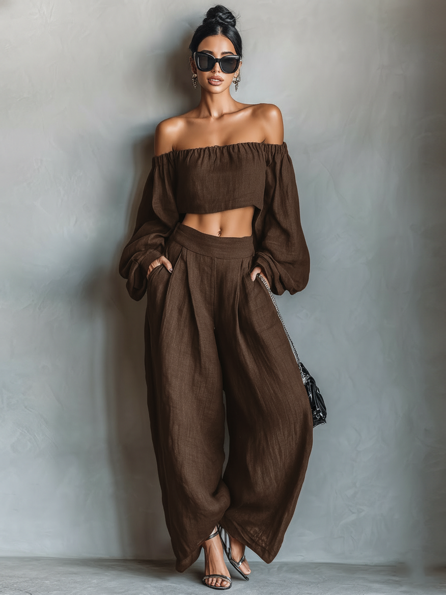 Body pour femmes en lin minimaliste sans manches avec pantalons larges MDA1900L7Y