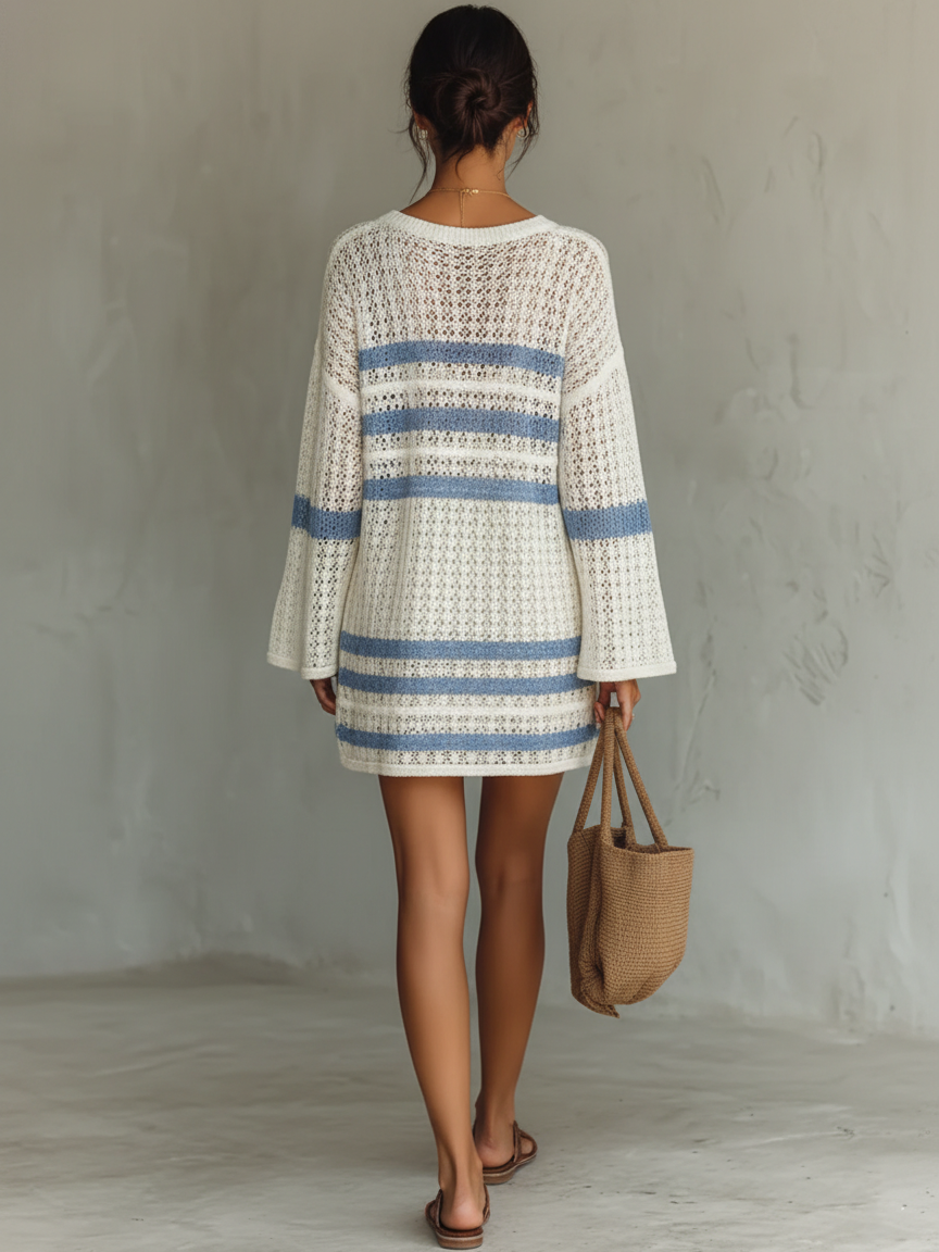 Robe mini à rayures ouvertes pour femmes, style vacances MDA1806L6Y