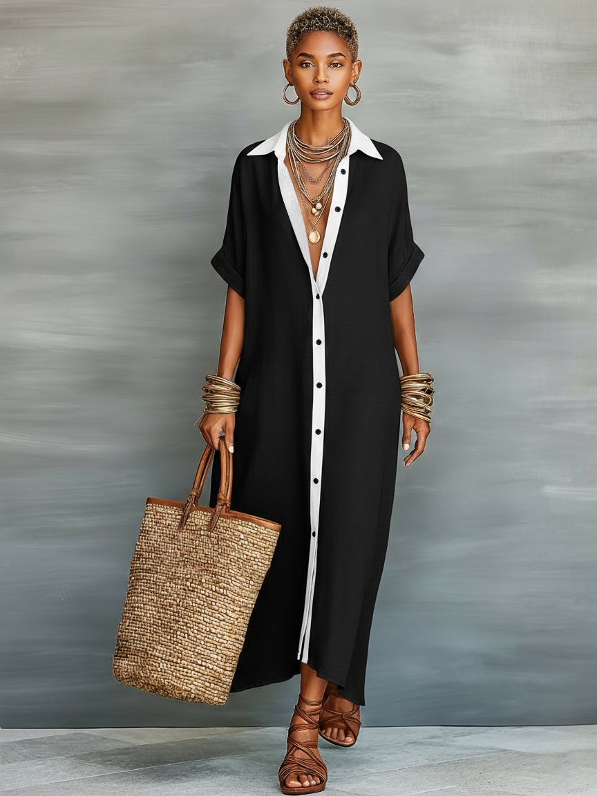 Robes maxi à manches courtes en lin conçues pour femmes