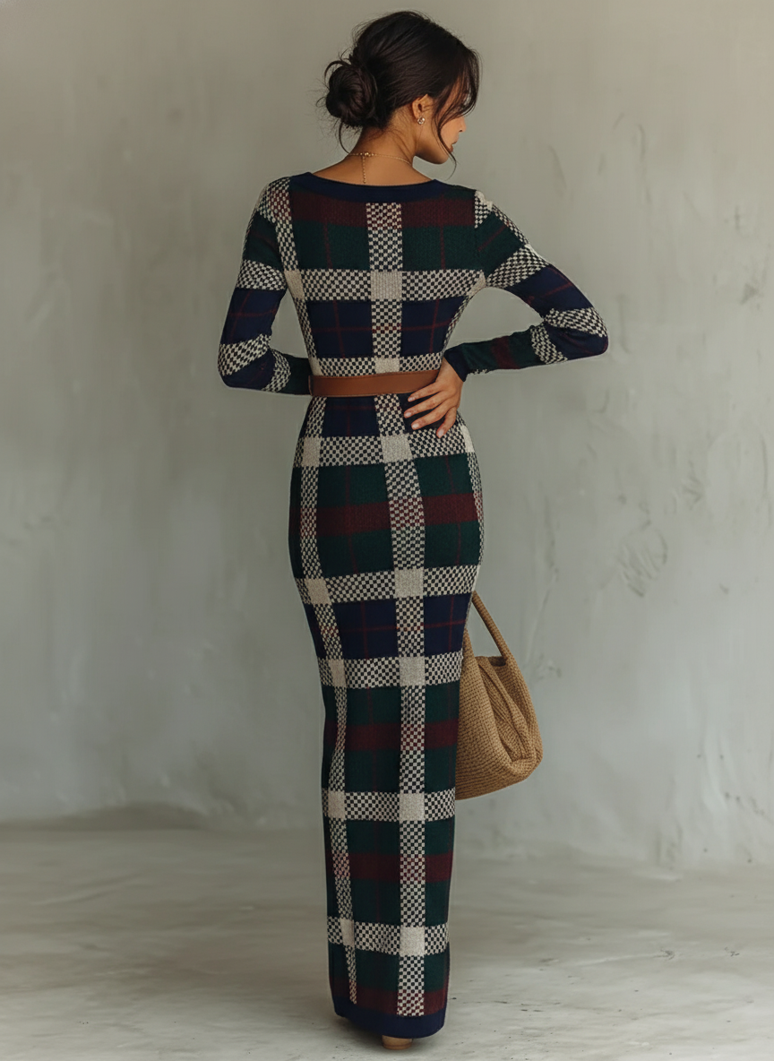Robe maxi avec col carré, jupe fluide et tissu tricoté pour femmes MDA2984J0Y