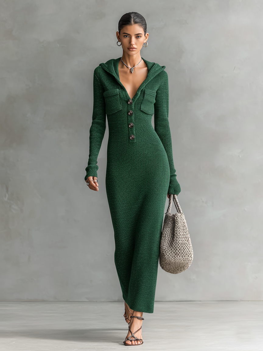 Robe maxi tricotée à capuche ajustée pour femmes MDA1451H6Y