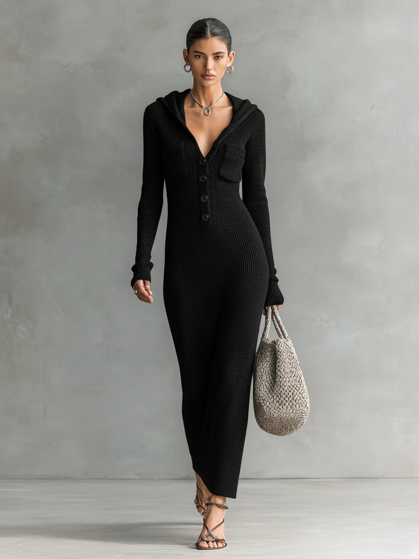 Robes maxi tricotées avec chapeau pour femmes MDA1451H6Y