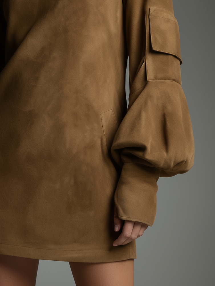 Robe mini en suédine à col roulé pour femmes