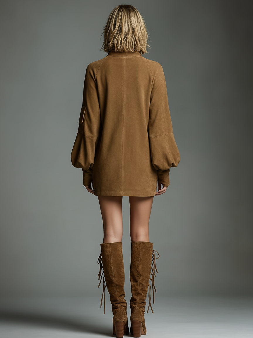Robe mini en suédine à col roulé pour femmes