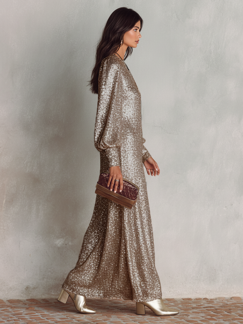 Robes maxi de soirée à col en V minimalistes pour femmes MDA1819I0Y