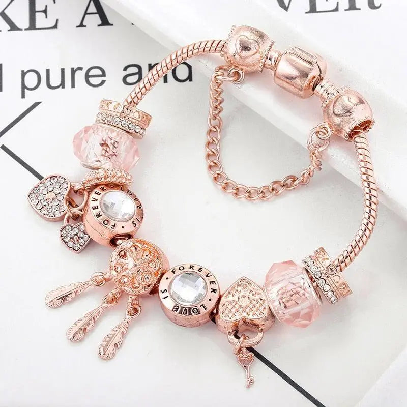 Bracelet de prières rose avec pendentifs en argent sterling inclus