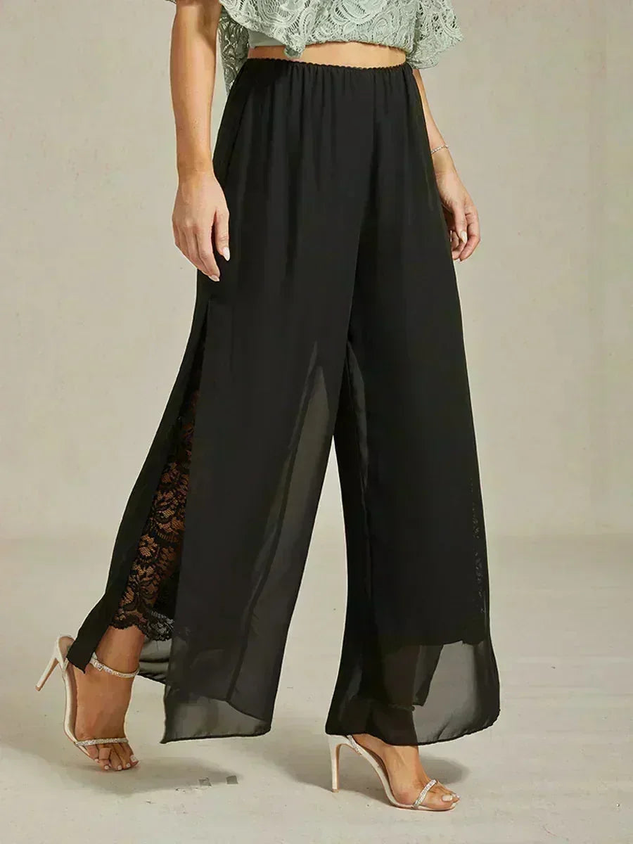 Pantalons à jambes droites avec une couche de chiffon découpée