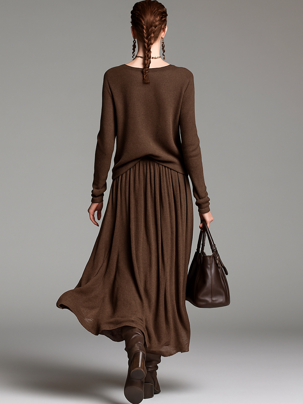Ensemble jupe et pull à col rond pour femmes MDA0737H3Y