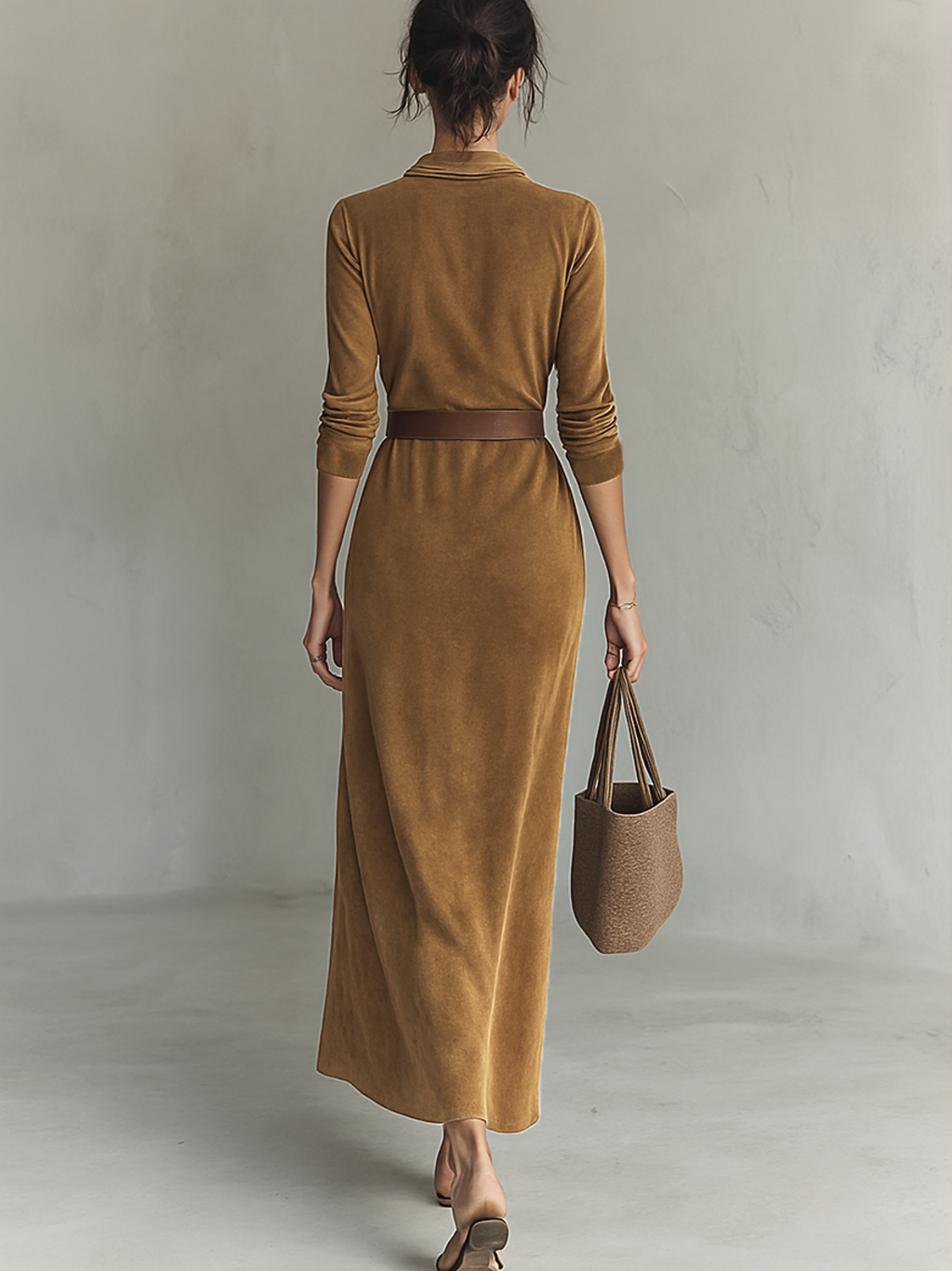 Robe maxi avec un bouton et manches courtes pour femmes MDA1205H8Y
