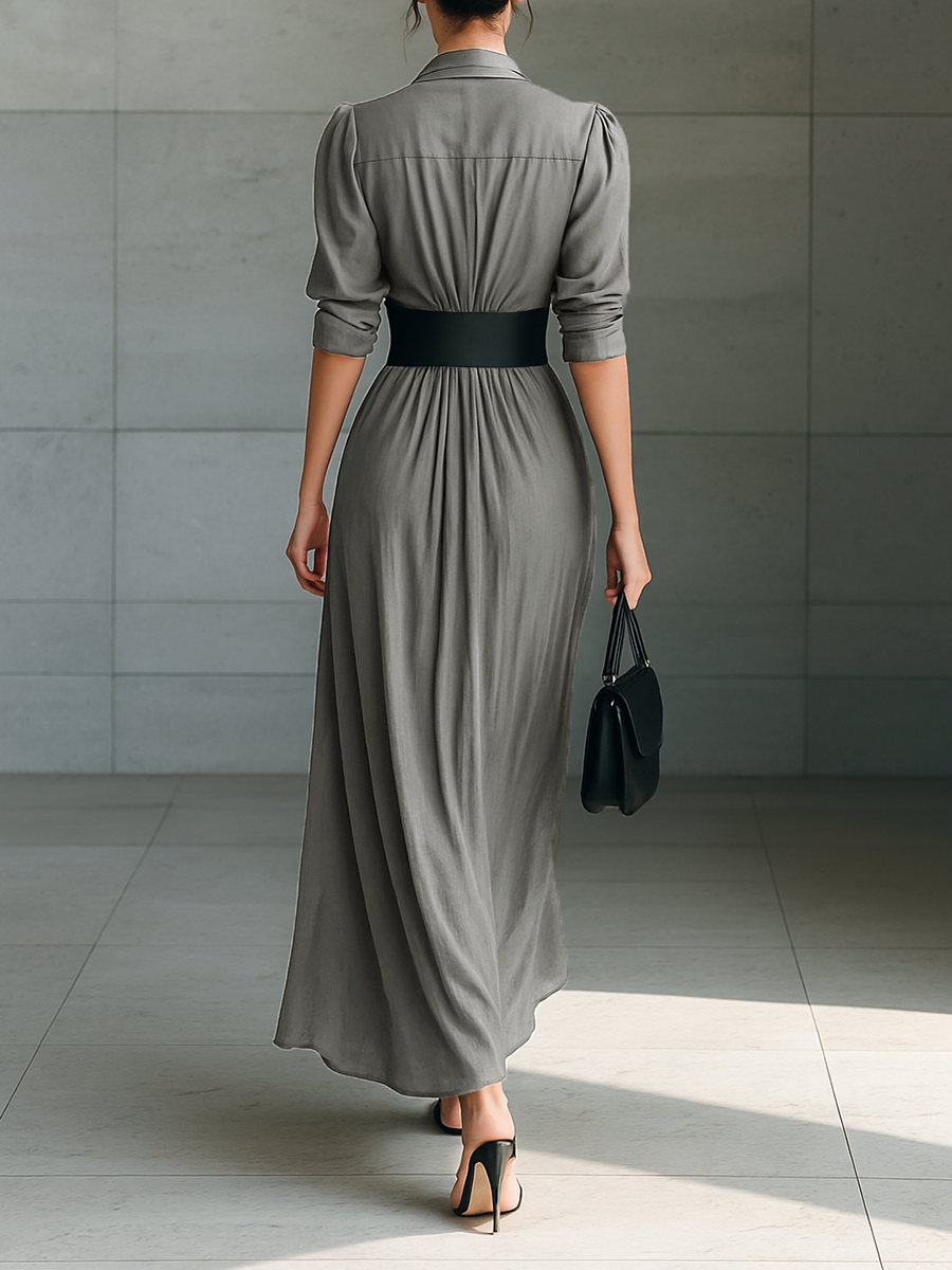 Robe maxi avec col en V et manches longues pour femmes MDA1758G1Y