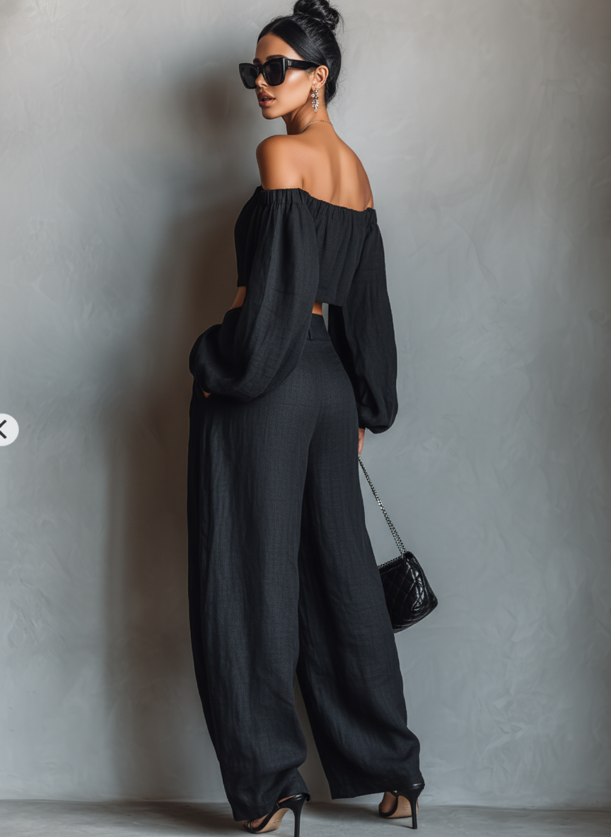 Body pour femmes en lin minimaliste sans manches avec pantalons larges MDA1900L7Y