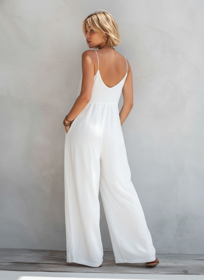 Body d'été pour femmes en couleur blanche en coton et lin MDZ0246C9AN