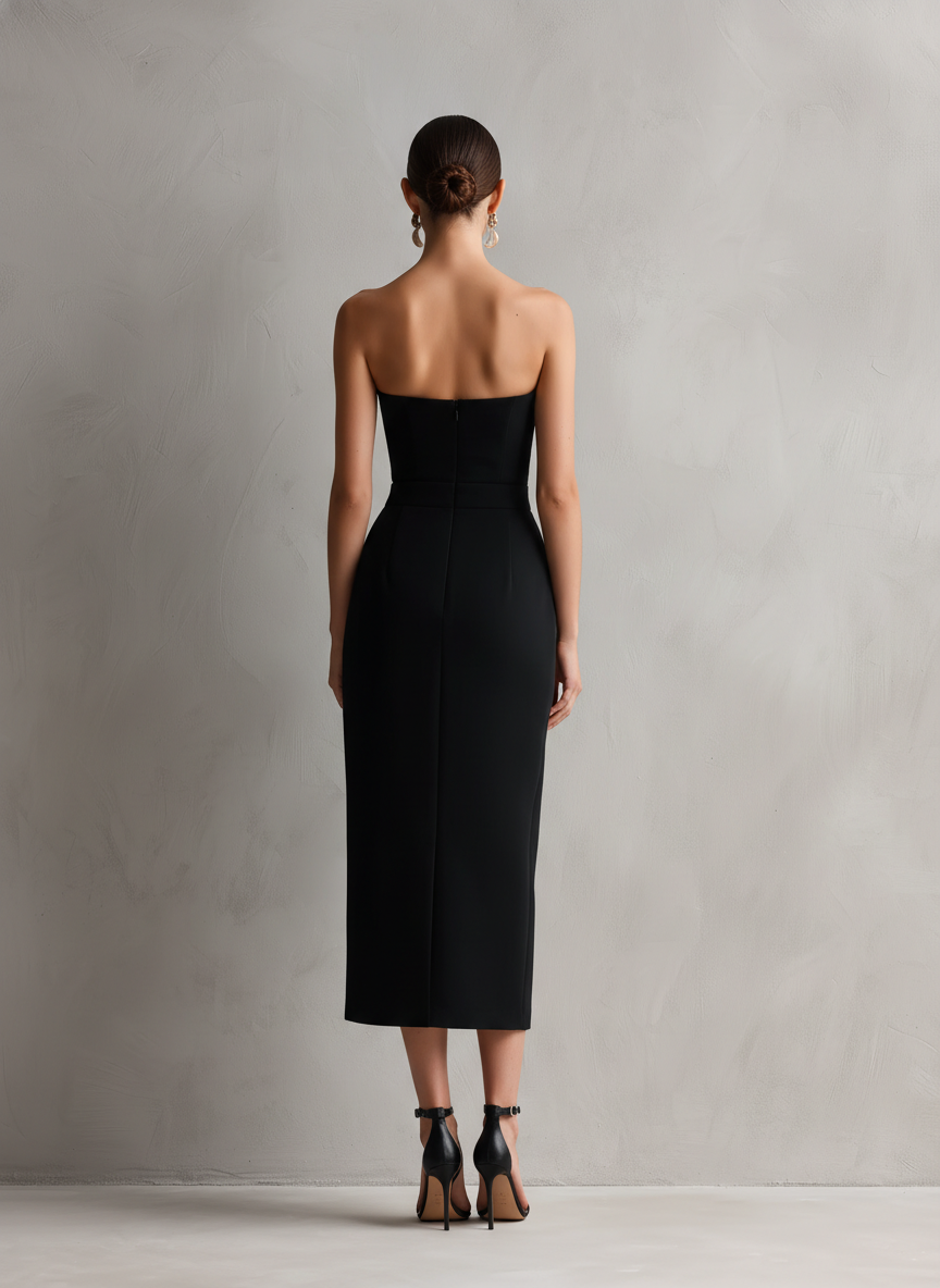 Robe midi noire élégante pour femmes MDZ0669A6AN