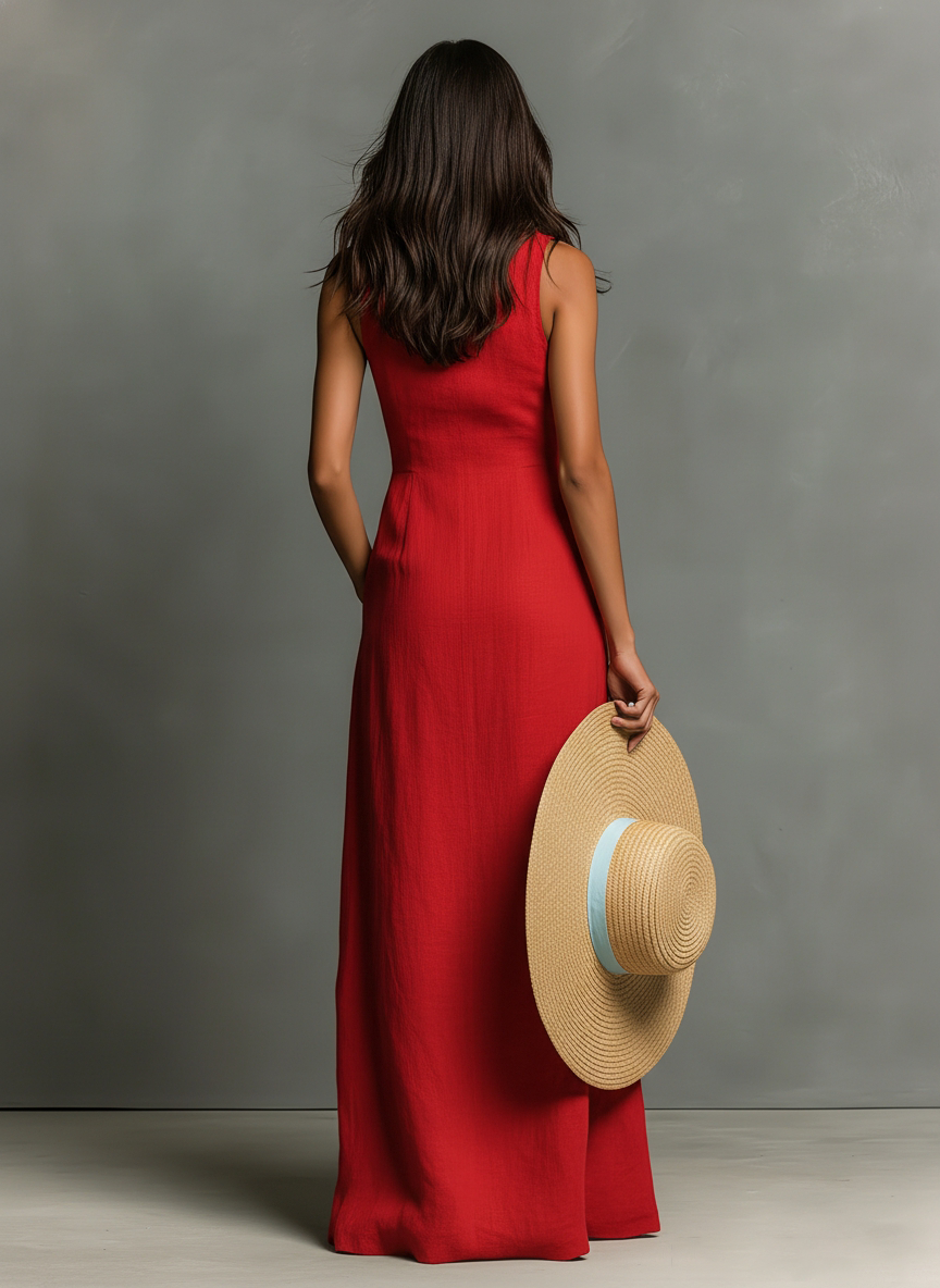 Robes maxi sans manches avec col de style minimaliste pour femmes MDZ1011C0Y