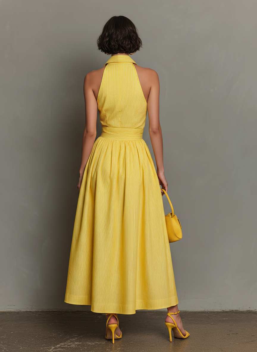 Robe maxi sans manches avec col et rayures pour femmes MDZ1099D5Y