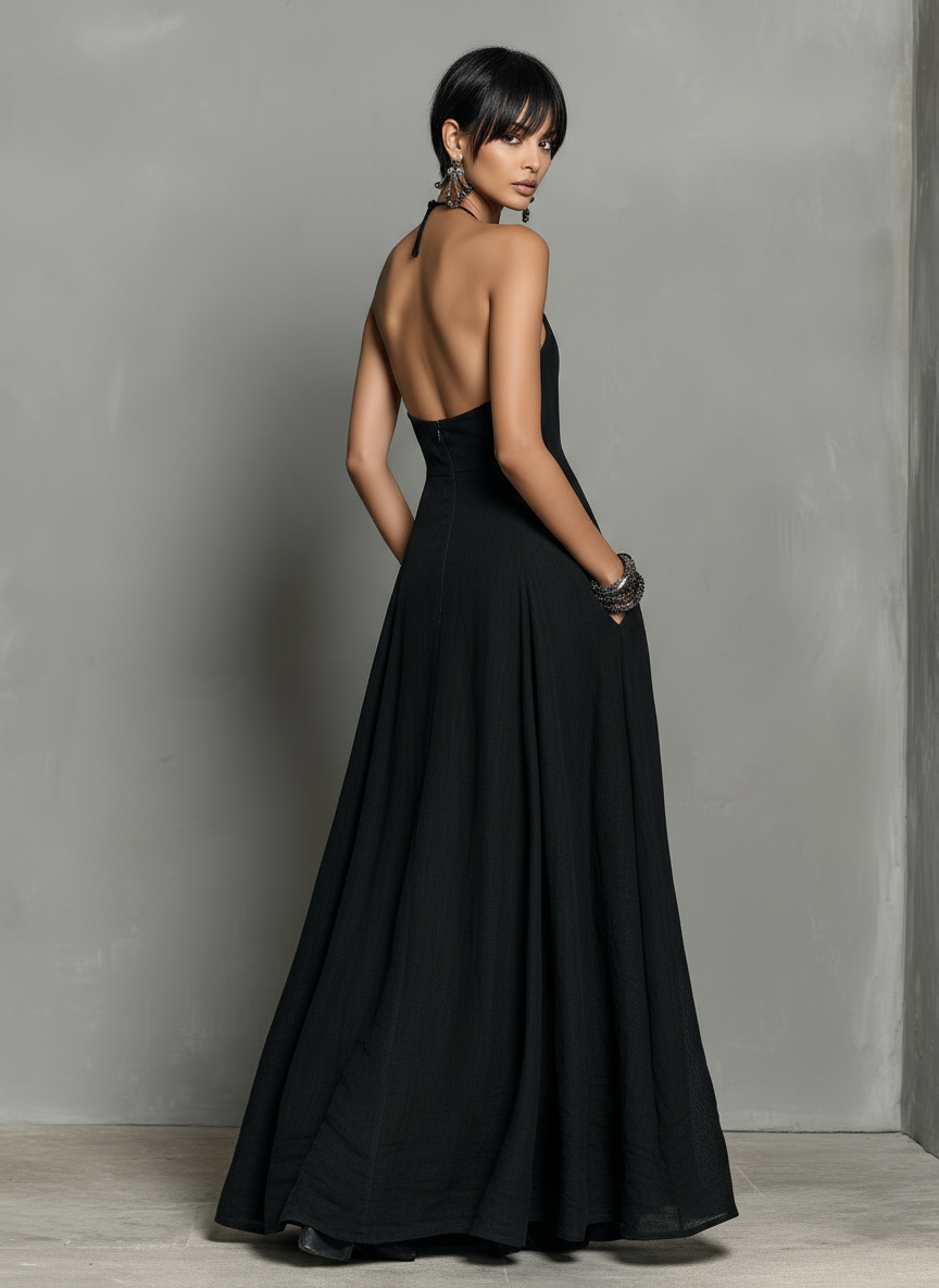 Robe maxi pour femmes au style minimaliste sans manches en mélange de lin MDZ2210A0Y