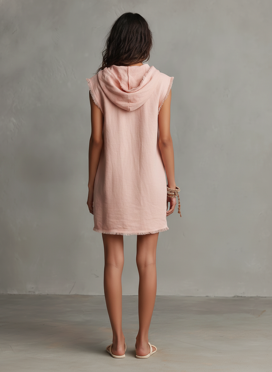 Robes mini pour femmes au style minimaliste - avec capuche, sans manches, bords roulés MDZ2961D3Y