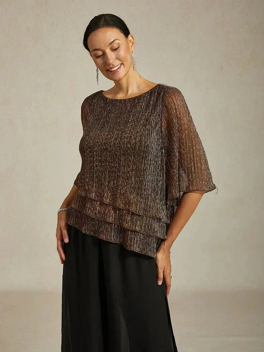Chemise asymétrique en soie métallique plissée