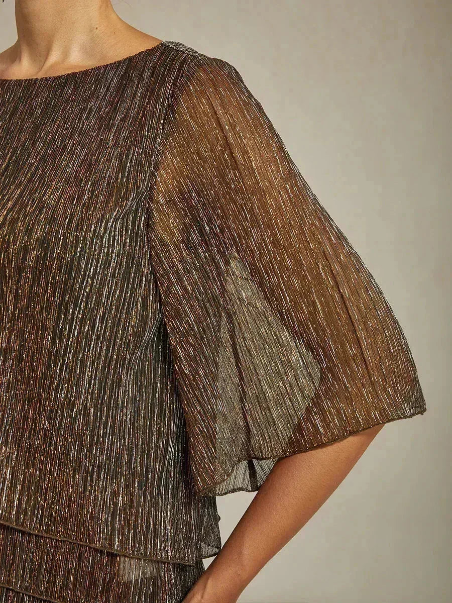 Chemise asymétrique en soie métallique plissée