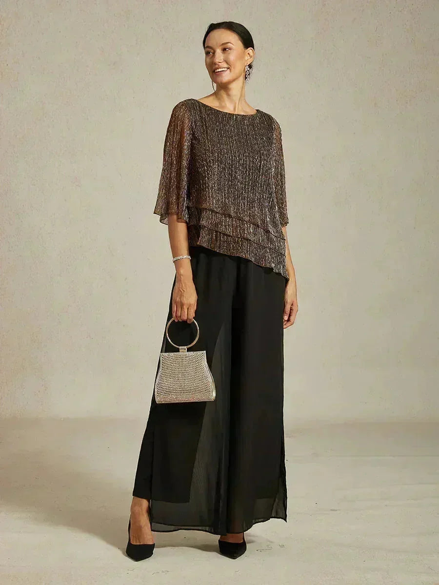 Chemise à couches asymétrique en chiffon froissé métallique