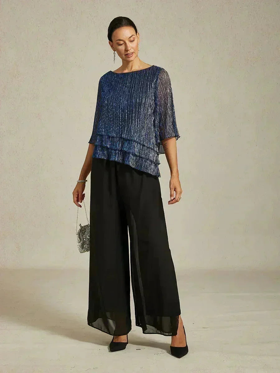 Chemise asymétrique en soie métallique plissée