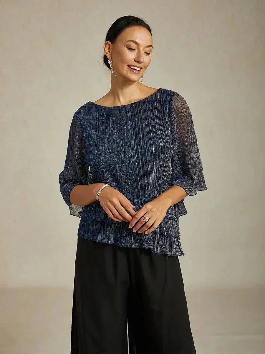 Chemise asymétrique en soie métallique plissée