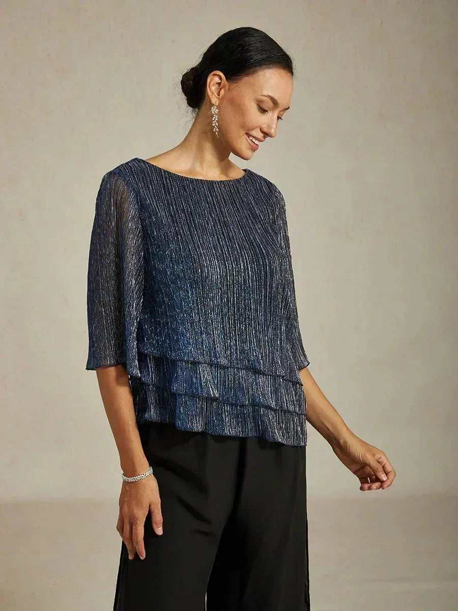 Chemise asymétrique en soie métallique plissée